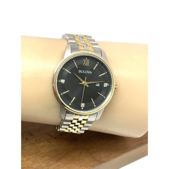 Bulova Women's Watch 98P198 Black Dial Diamond Quartz Two Tone Jubilee Steel - Picture 10 of 13